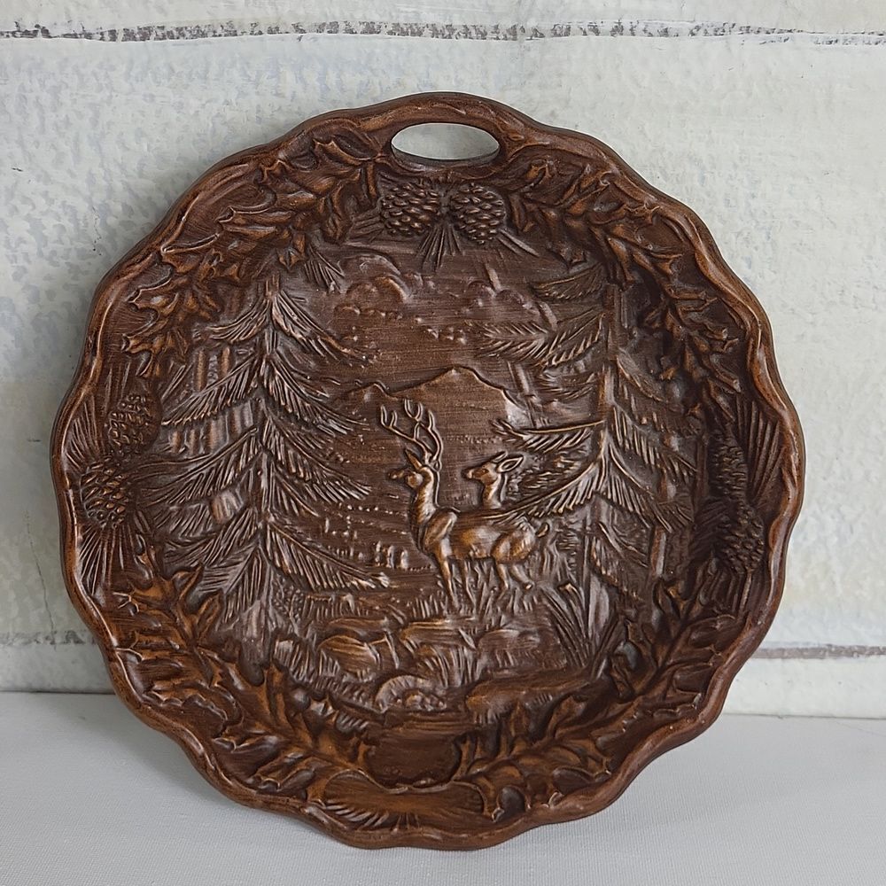 Mountain Deer Scene Bowl - English‎ Oak Finish